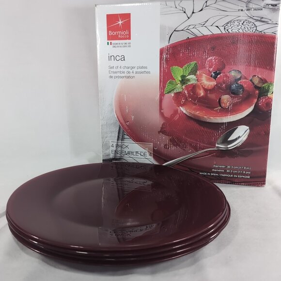 Bormioli Rocco Inca Set of 4 Charger Plates Red Glass 30.3cm 392906 Spain RARE - Picture 1 of 12